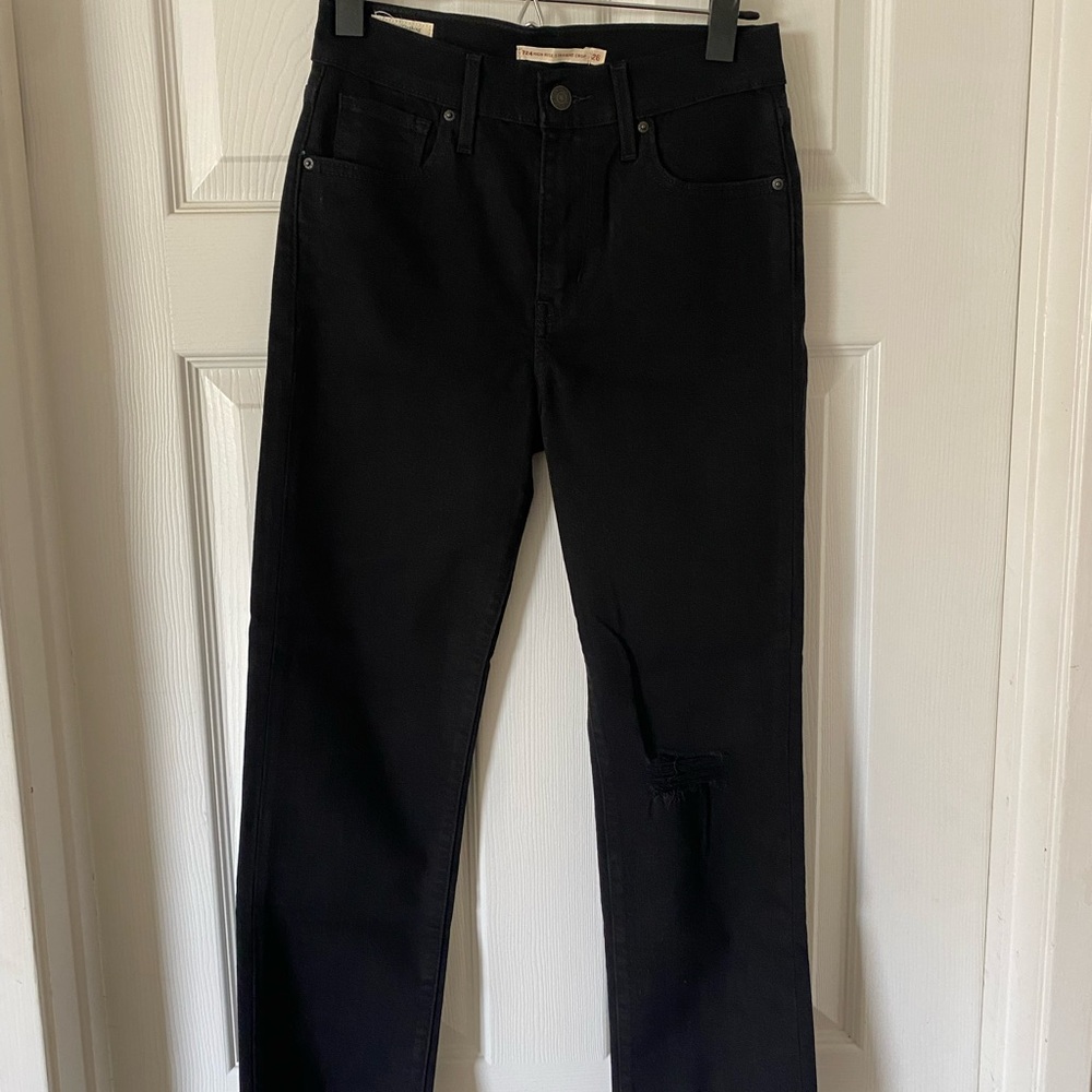 Black Denim Jeans Levis Premium 724 High Rise Straight Cropped Size 26